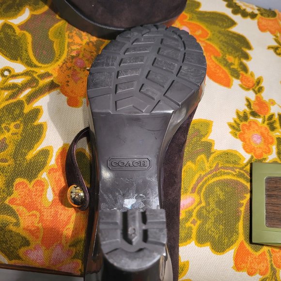 Coach Shoes Brown Suede Mary Jane Heels Platform Unique - Picture 6 of 12